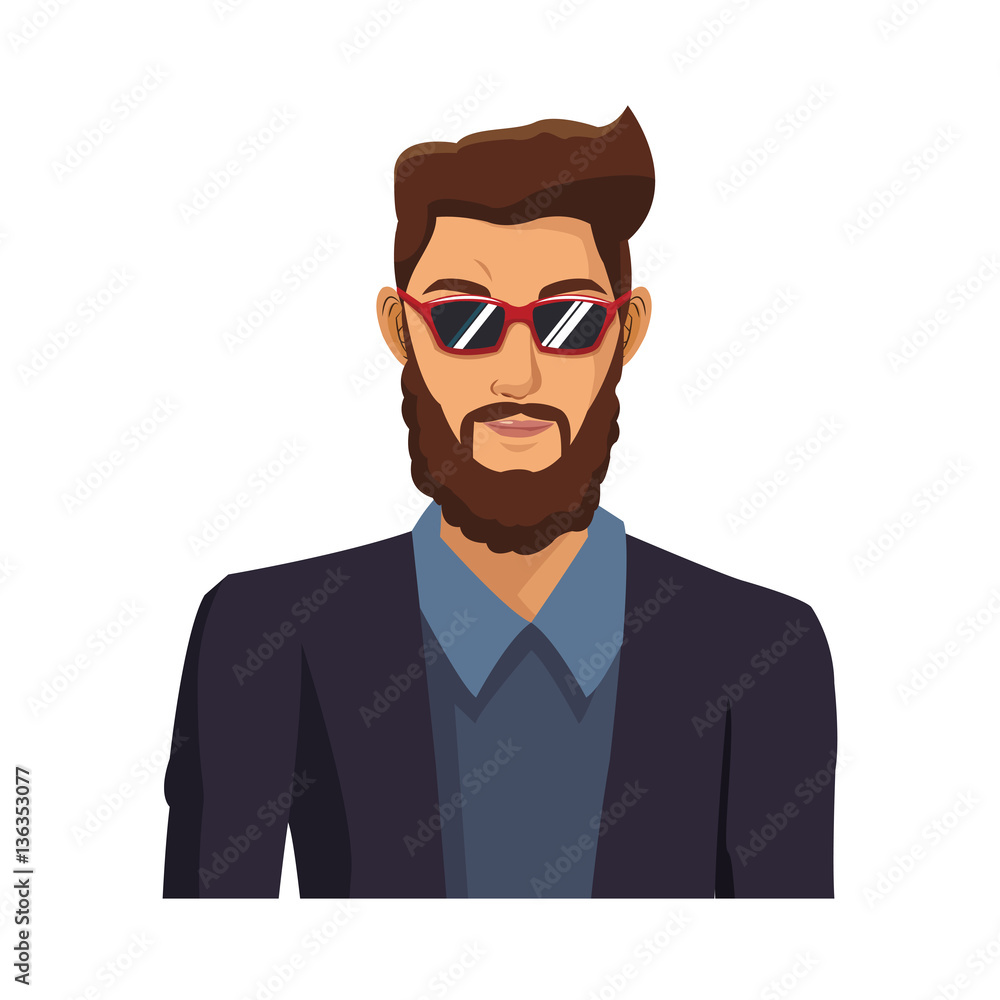 man cartoon with hipster style over white background. colorful design. vector illustration