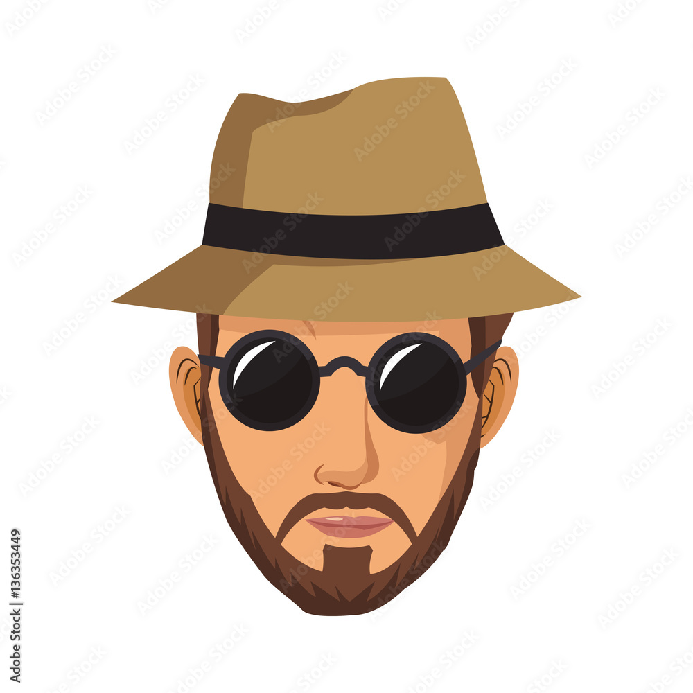 man with beard, sunglasses and hat over white background. colorful design. vector illustration man with beard, sunglasses and hat over white background. colorful design. vector illustration