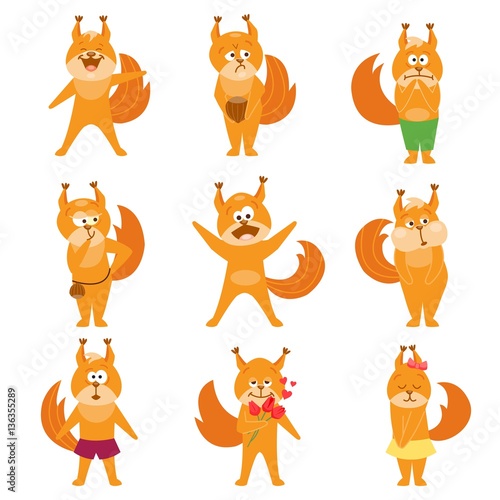 Set of squirrel emoji. Vector illustration. Cartoon characters
