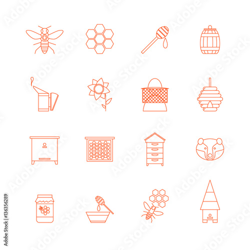 Beekeeping Thin Line Icons Set. Vector