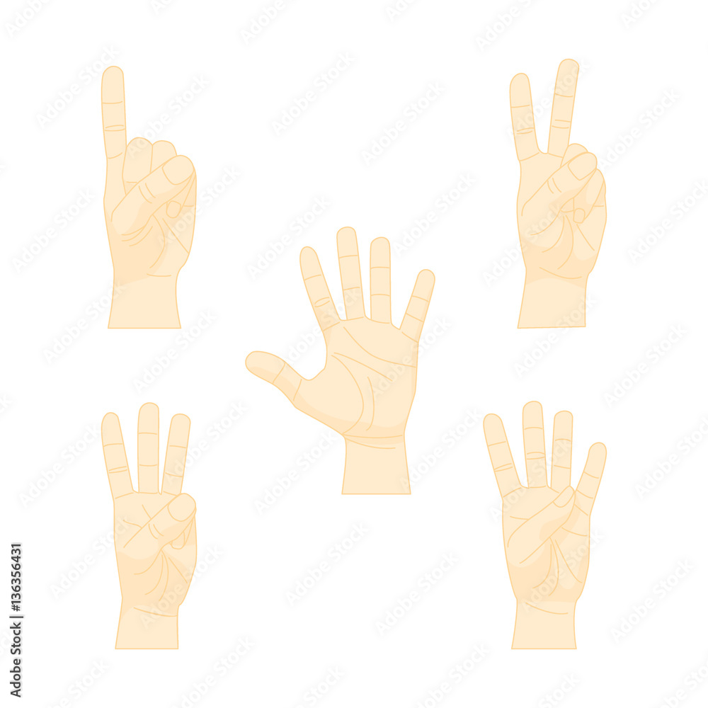 Cartoon Human Hand Showing Numbers Set. Vector Cartoon Human Hand Showing Numbers Set. Vector