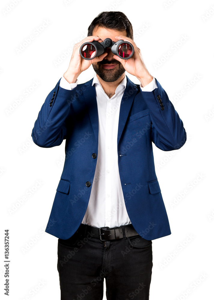 Handsome man with binoculars Handsome man with binoculars