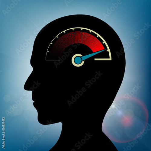 Speedometer with an arrow in human head. Nervous stress and fati photo