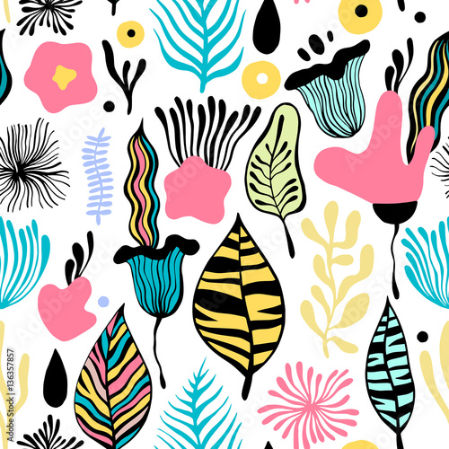 Vector seamless pattern with fantastic flowers. 