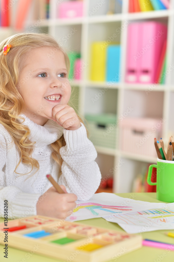 cute little girl drawing 