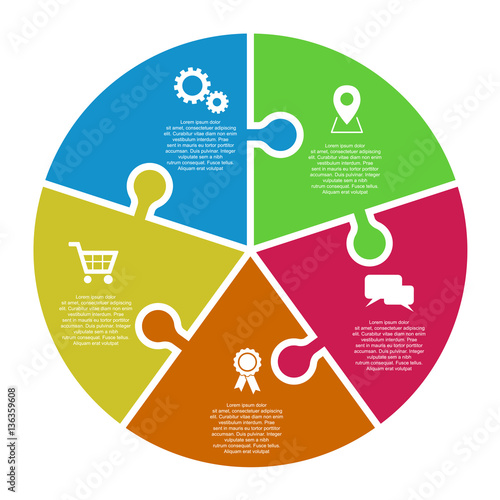 five step puzzle circle vector infographic template with icons