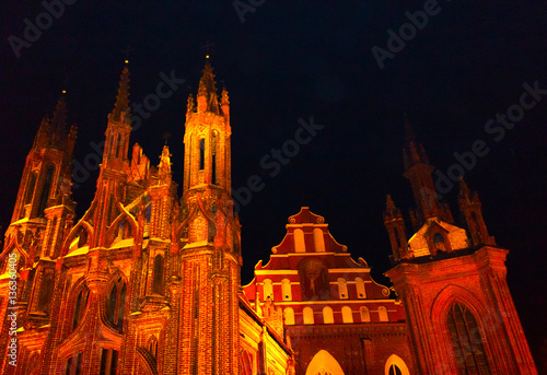 Beautiful Gothic Style St. Anne Church in VIlnius at night