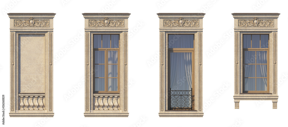 Obraz premium Framing of windows in classic style on the stone. 3d rendering.