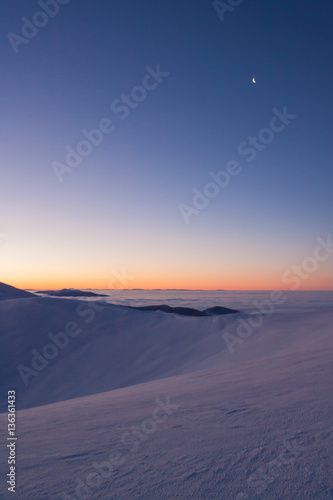 colorful winter minutes before sunrise in the Carpathian mountains