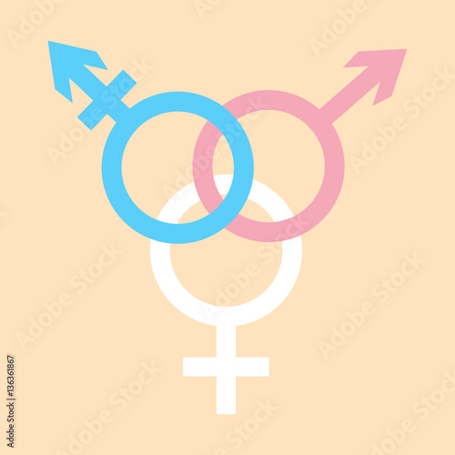 Vector icon of trans gender symbol combining gender symbols in colors of trans gender flag