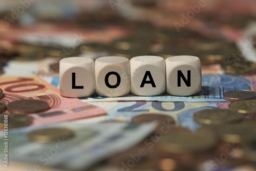 Принти на полотні loan - cube with letters, money sector terms - sign with wooden cubes