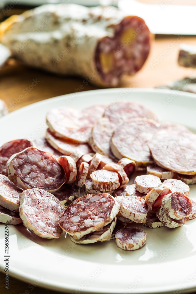 Tasty sliced salami.