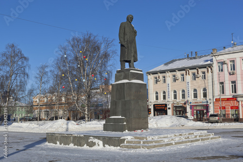 Monument to Vladimir Ilyich Lenin on Freedom Square in the city of Vologda, Russia