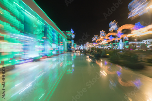 Photography The color alley on the background of bright lights