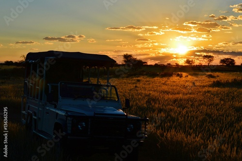 Amazing Sunset during a game drive in the savannah of Namibia