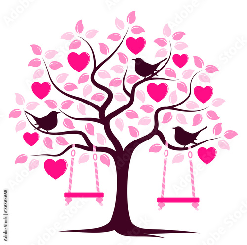 heart tree with swings and birds © Beta757