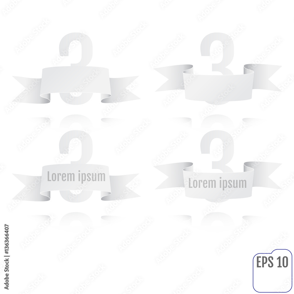Number three background with white ribbon on white. Vector illus Number three background with white ribbon on white. Vector illus
