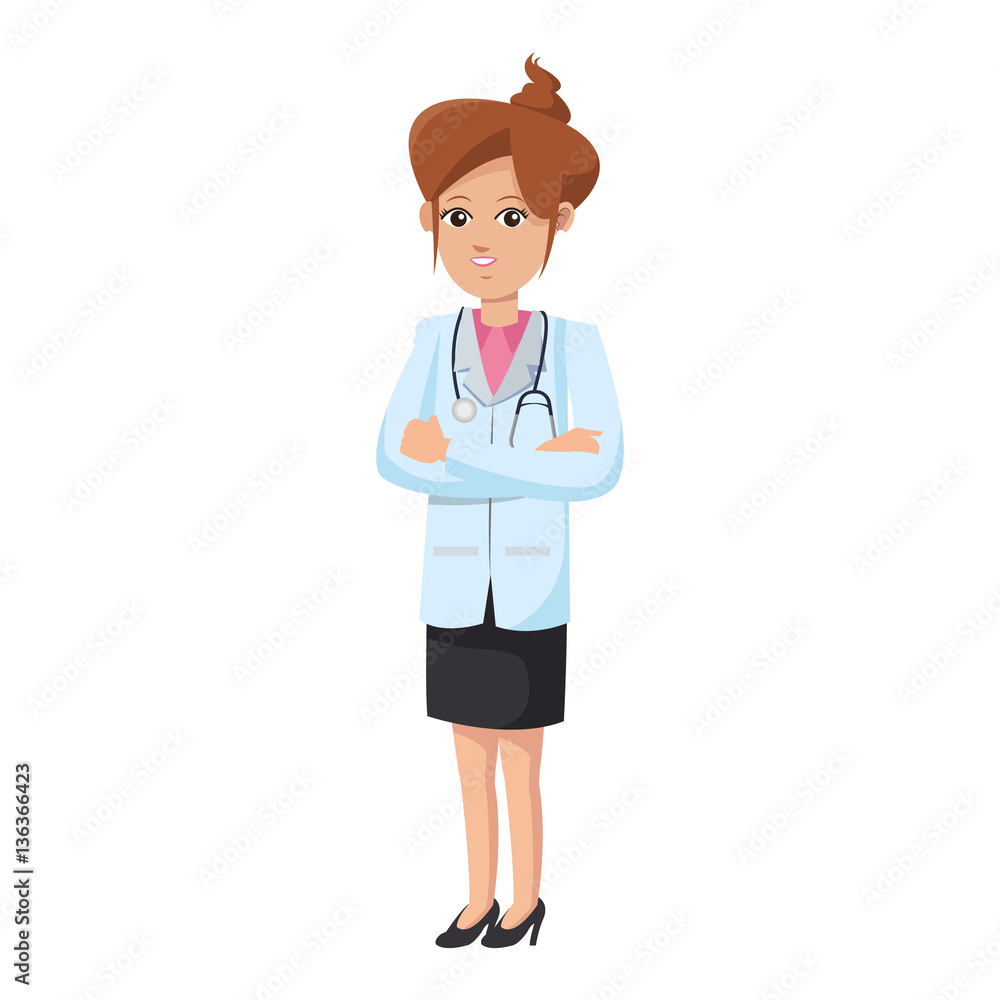 woman medical doctor cartoon icon over white background. colorful design. vector illustration woman medical doctor cartoon icon over white background. colorful design. vector illustration