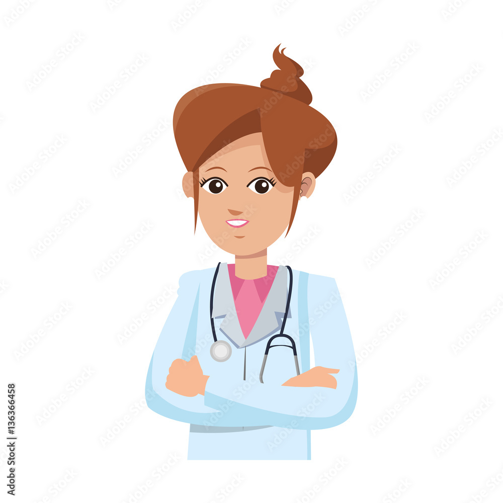 woman medical doctor cartoon icon over white background. colorful design. vector illustration woman medical doctor cartoon icon over white background. colorful design. vector illustration