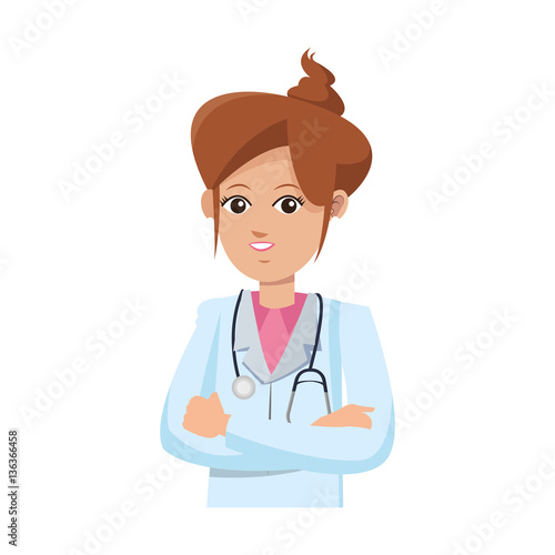 woman medical doctor cartoon icon over white background. colorful design. vector illustration