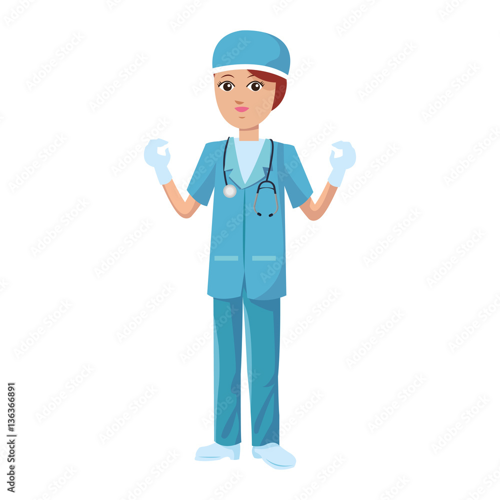 woman medical nurse cartoon icon over white background. colorful design. vector illustration woman medical nurse cartoon icon over white background. colorful design. vector illustration