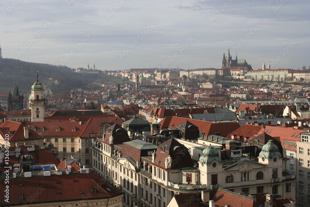 The top view of Prague from the tower of the Old Town Hall, what is located on Old Town Square. 