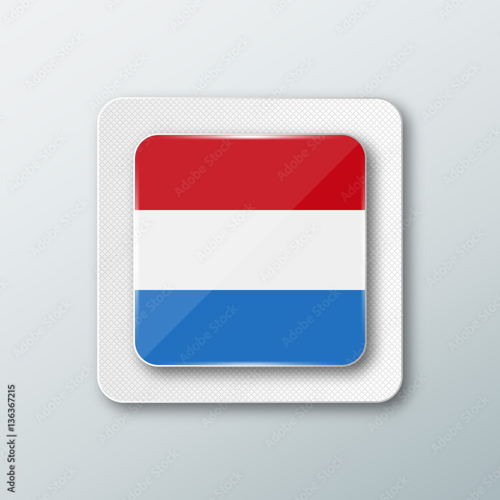 Square button with the national flag of Luxembourg with the reflection of light. Icon with the main symbol of the country. Square button with the national flag of Luxembourg with the reflection of light. Icon with the main symbol of the country.