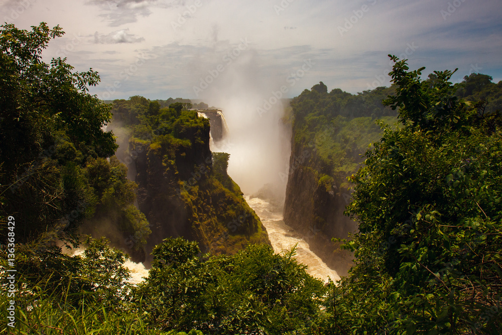 The drop of water on the Victoria Falls on the African river Zam