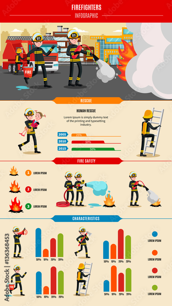 Colorful Firefighting Infographic Concept