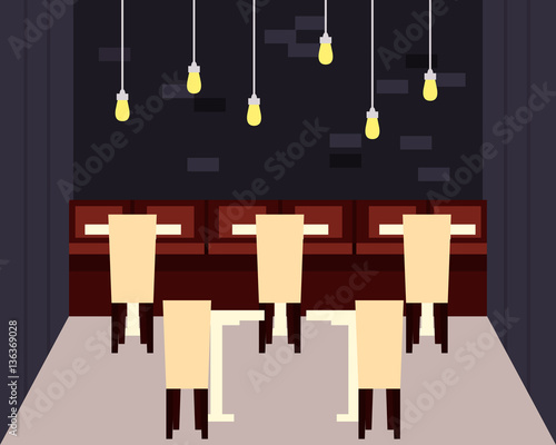 Restaurant interior. Chair and a table. Flat design. Vector illustration