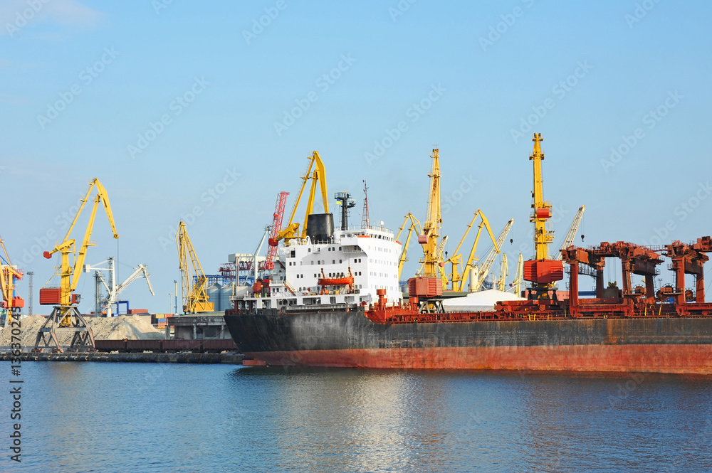 Bulk cargo ship under port crane Bulk cargo ship under port crane
