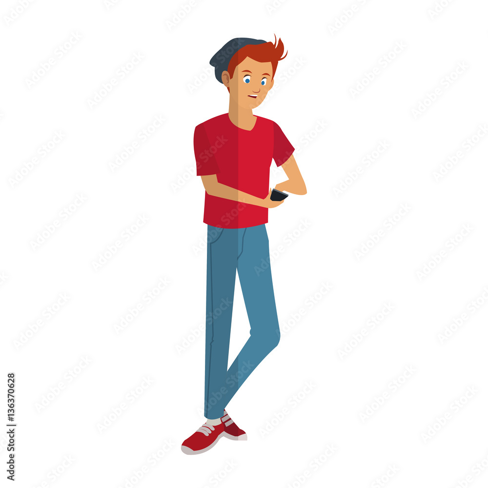 young guy wearing casual clothes over white background. colorful design. vector illustration