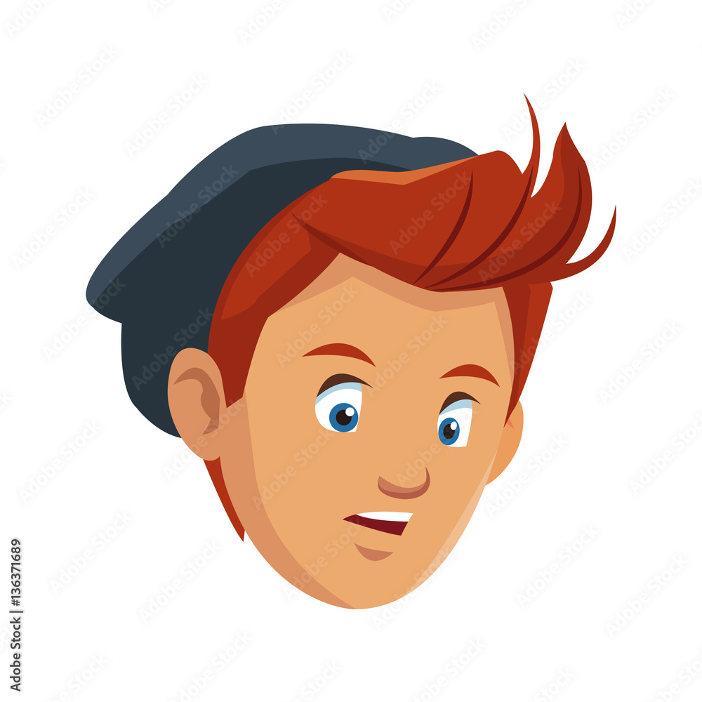 Obraz premium young guy face cartoon icon over white background. colorful design. vector illustration