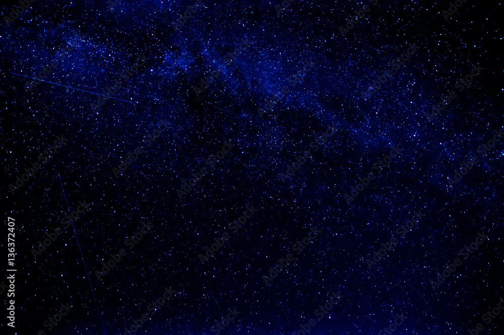 dark blue sky with falling stars and milky way