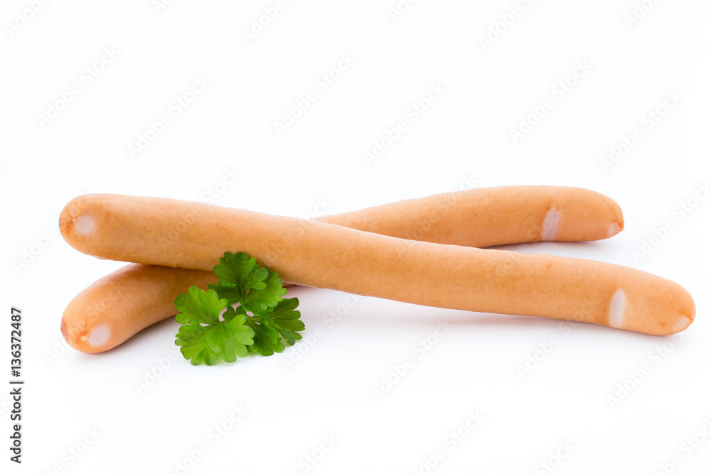 Wiener sausages on the white background. Wiener sausages on the white background.