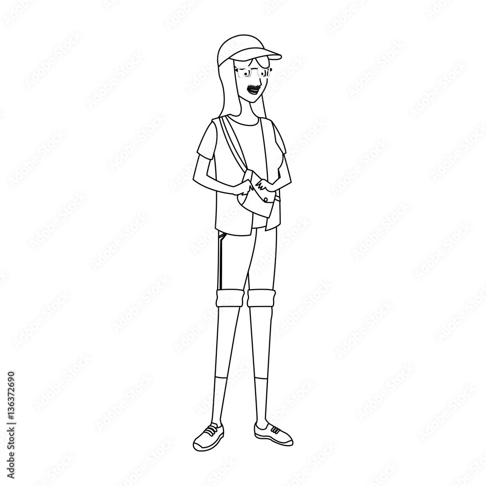 young girl wearing a cap and glasses over white background. vector illustration
