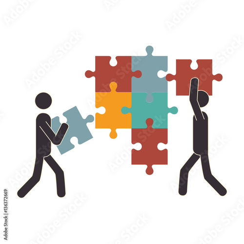 person with puzzle game pieces isolated icon vector illustration design