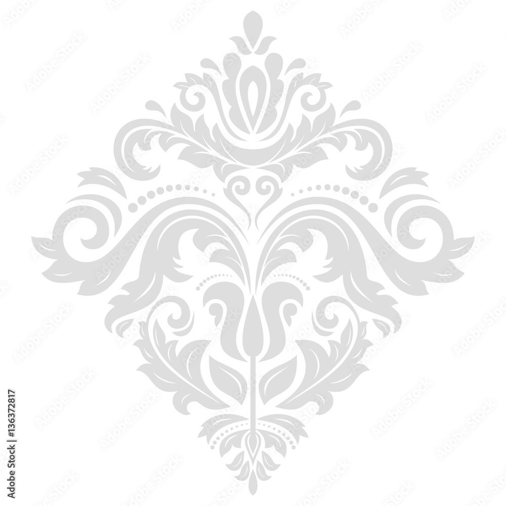 Oriental vector light silver square pattern with arabesques and floral elements. Traditional classic ornament. Vintage pattern with arabesques