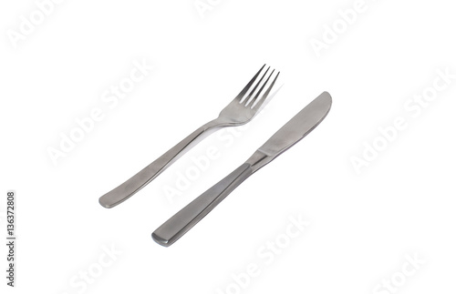 Knife and fork isolated on white background