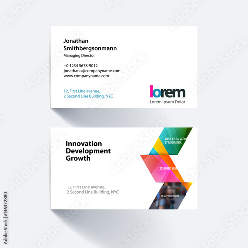 Vector business card template with yellow arrows, triangles for  © Diamond Graphics
