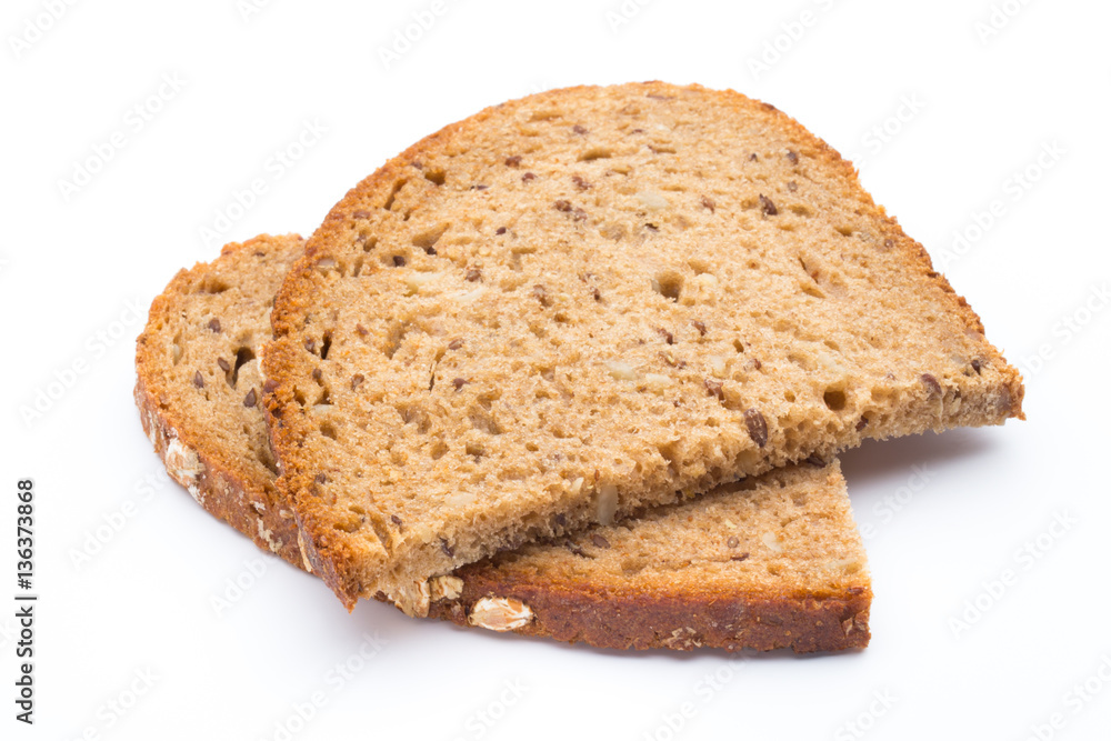 Slices of rye bread isolated on white background