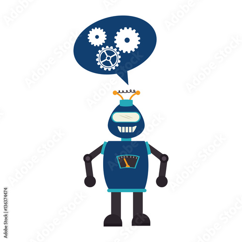electronic robot with speech bubble card icon vector illustration design