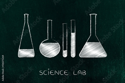 lab phials with liquids, science and chemistry photo