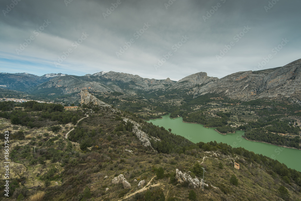 View from Guadalest castle over valley in Spain