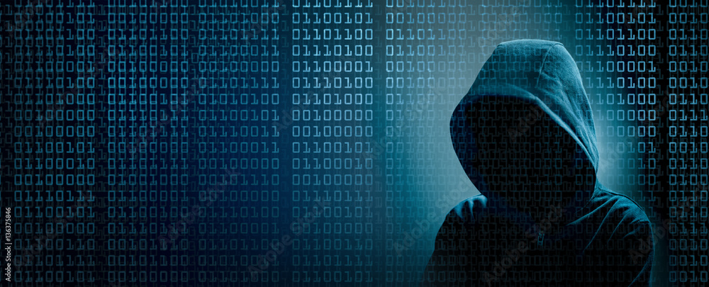 the dark web hooded hacker banner Stock Photo | Adobe Stock