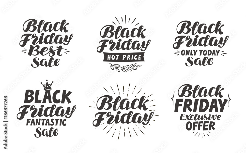 Fototapeta premium Black Friday, Sale label. Lettering, calligraphy vector. Icons and symbols
