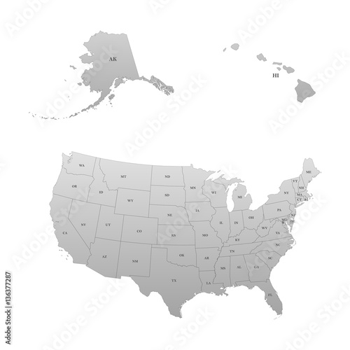 Detailed map of the United States, including Alaska and Hawaii. United States with each state abbreviation