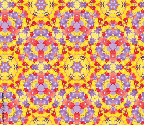 Contemporary seamless pattern with beautiful ornament of yellow, red and violet shades