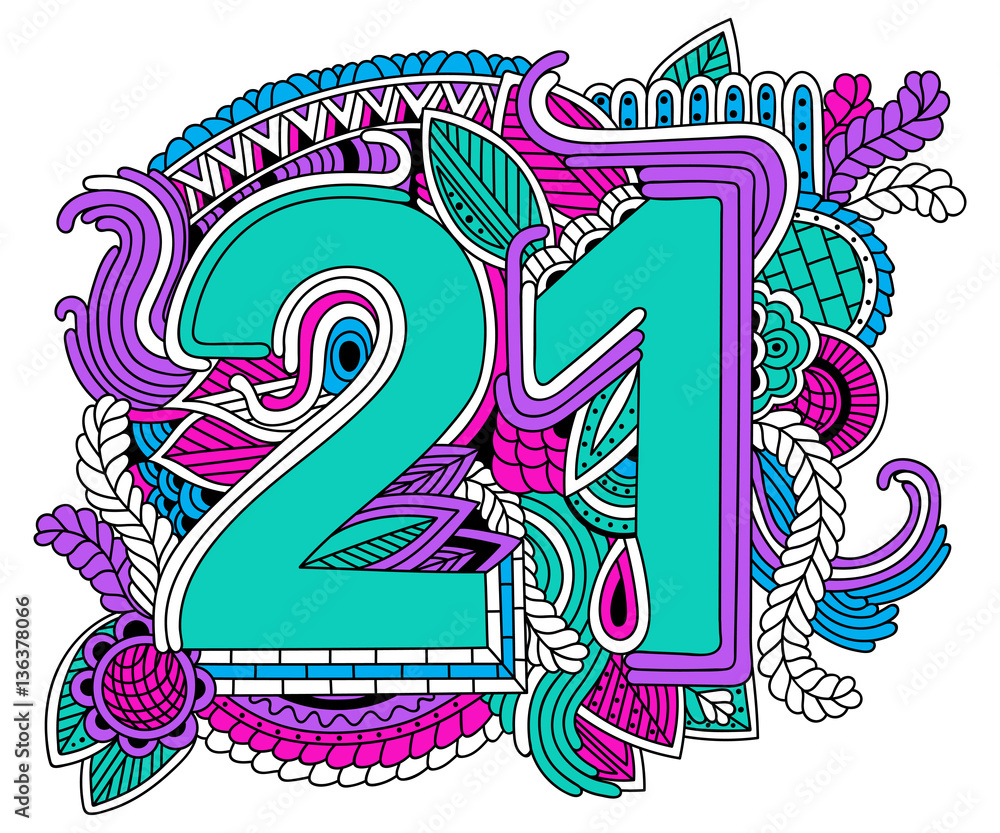 Happy birthday number 21, greeting card for 21year  with geometr