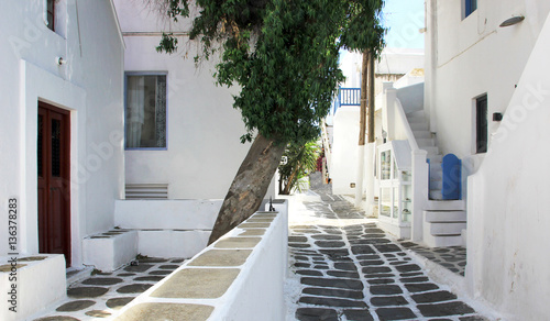 Classical greek narrow street in Mykonos